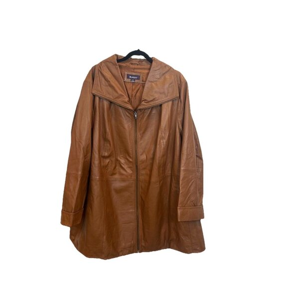 Roaman’s Womens Mid Length Brown Leather Jacket Size 32W Zip Up Classic - Picture 1 of 10